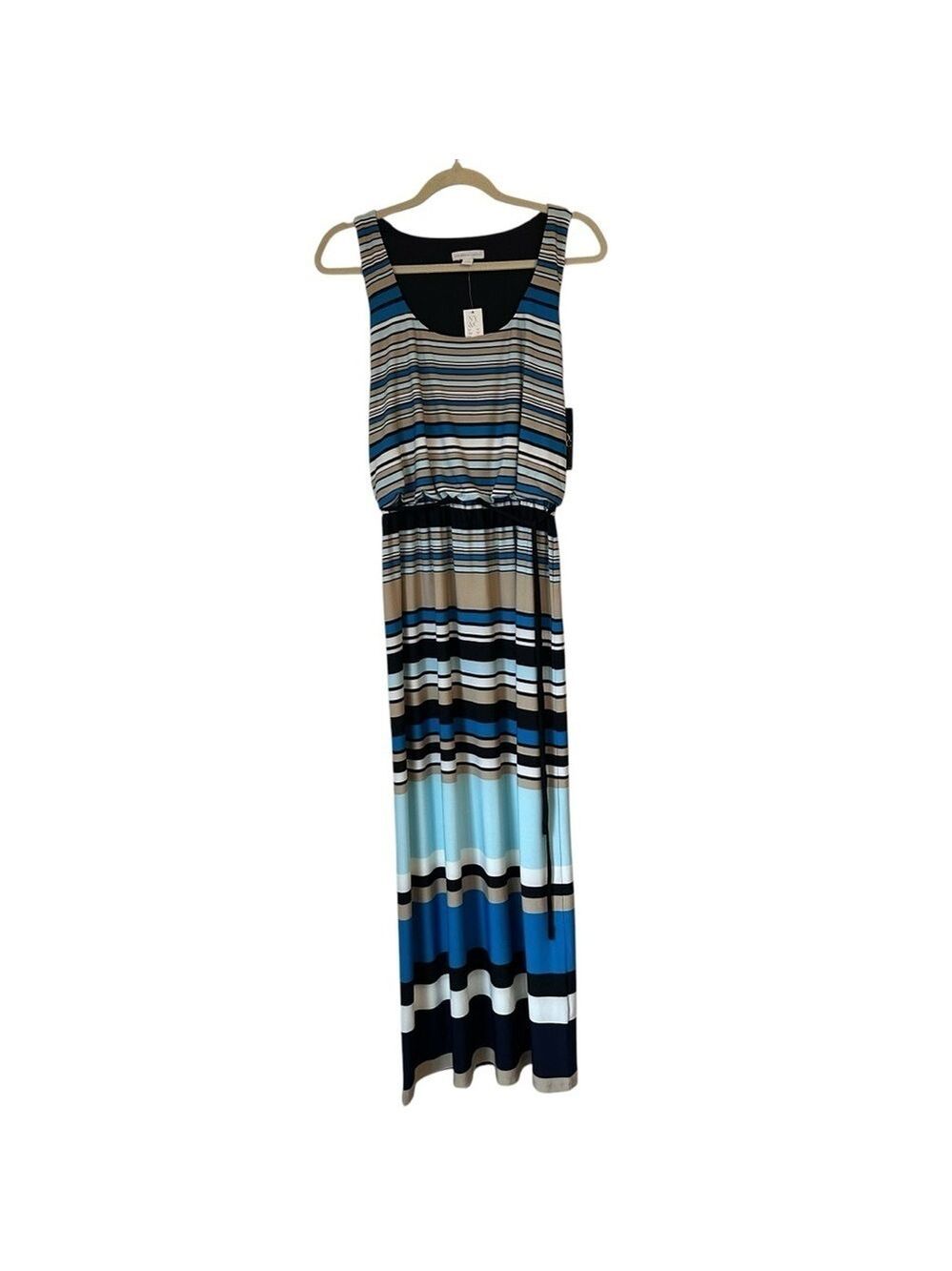 New York & Company Striped Belted Sleeveless Maxi Dress Women’s Size Medium
